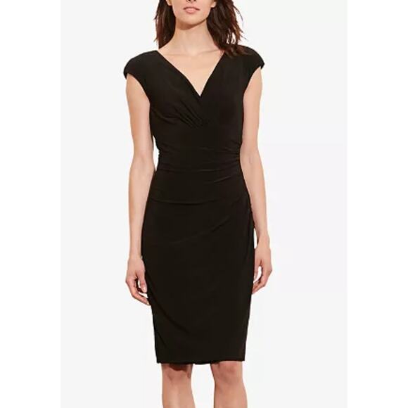 Ralph Lauren Black Ruched Dress 4 Classic Elegant Timeless Cocktail Stretch LBD - Picture 1 of 7
